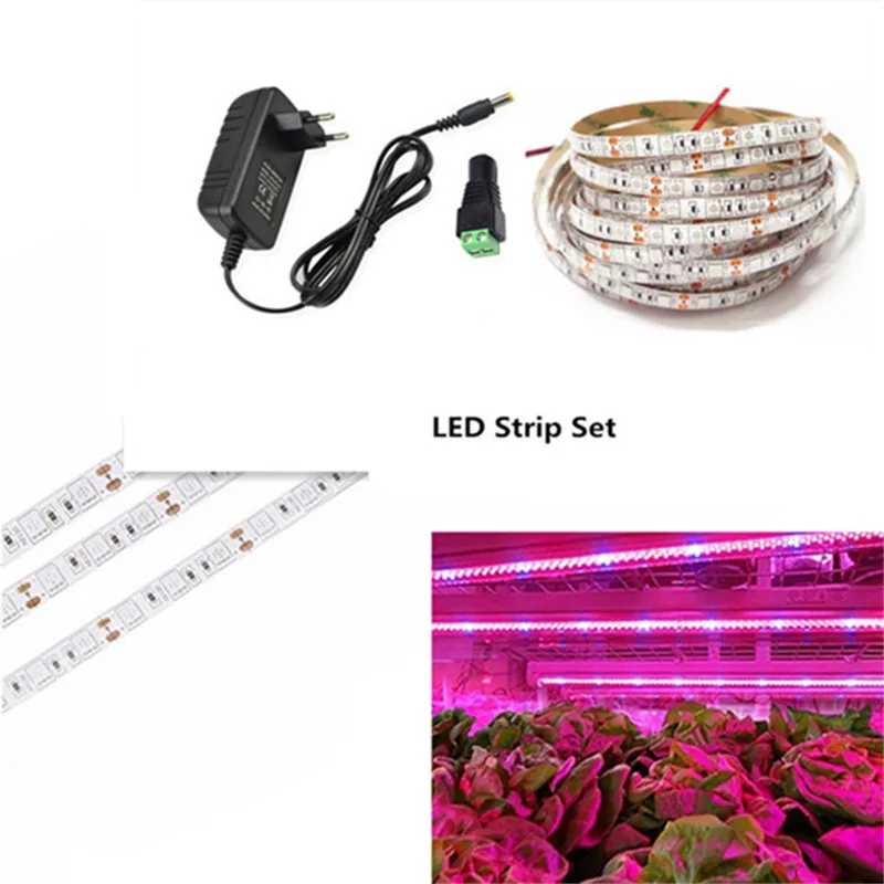 

1-5m Waterproof LED Plant Grow Light Flexible Strip Set Red Blue 3:1 4:1 5:1 with Power Supply +Switch for Greenhouse Hydroponic