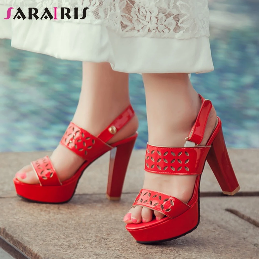 

SARAIRIS 2019 New Sweet Hollow Platform Sandals Woman Summer High Heel Sandals Woman Party Shoes Women Large Size 33-43