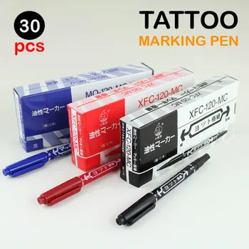 

1High quality 30pcs balck red blue Dual-Tip Tattoo Skin Marker Piercing Marking Pen Scribe Tool Supply Surgical Free shipping
