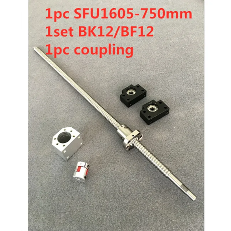

1pc Antibacklash Ball screw 1605 - 750mm End Machined -C7+ BK/BF12 Support + 1pcs 6.35*10mm Coupler