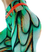 Slim fit 3D green dragonfly leggings for fitness women’s legins push up leggings high waist legging motion sports jogging pants