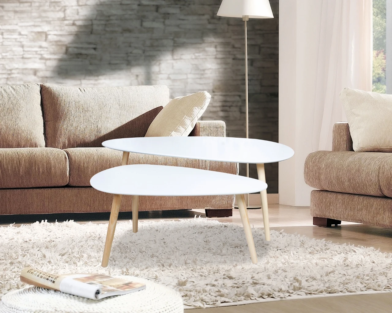 

HappyHome Solid wood Nordic coffee table small creative apartment short tableeasy to install living room modern coffee table