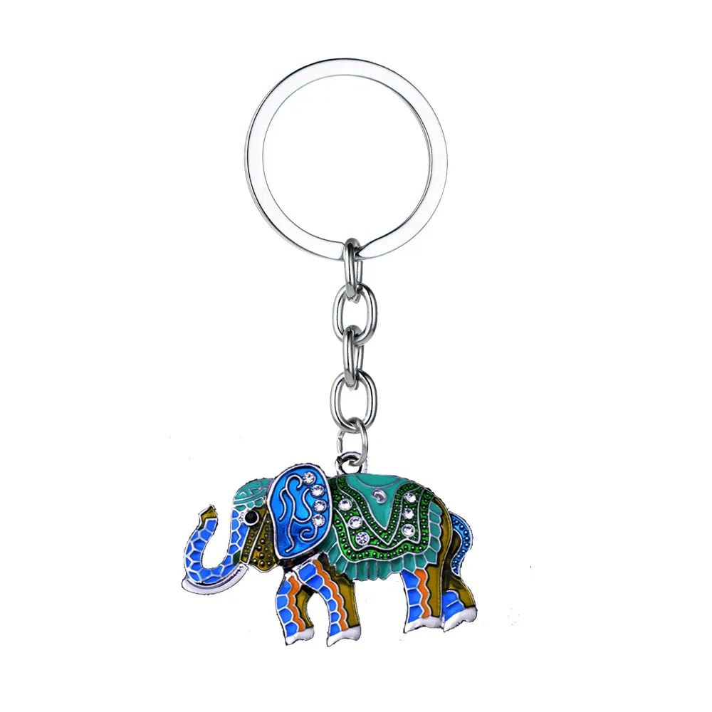 Lovely Crystal Enamel Elephant Keychain Vintage Animal Charm Keyring