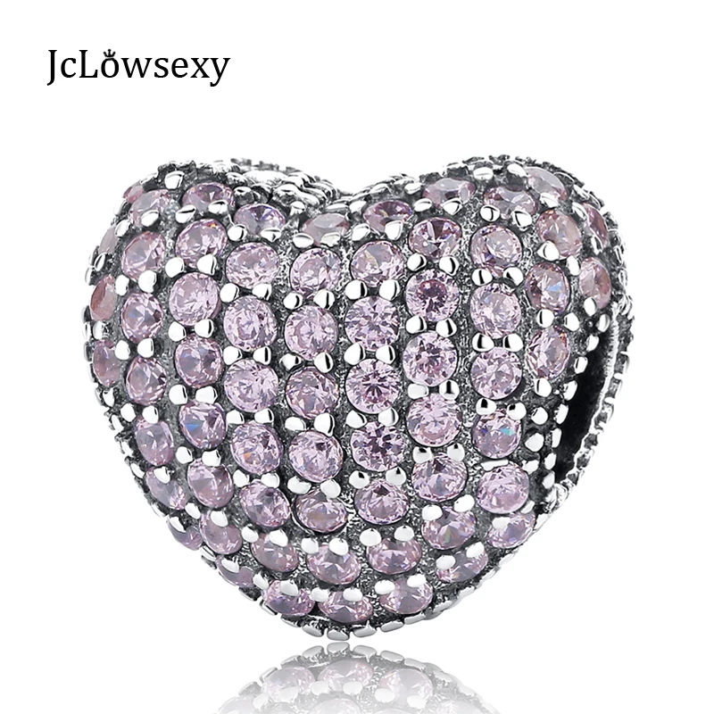2017 925 Sterling Silver Pink Pave Open My Heart Clip Charms Safety