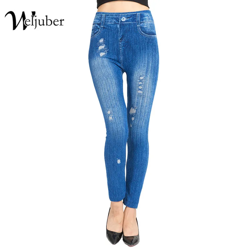 

Weljuber 2017 Autumn Women Print Leggings Mock Pocket Skinny Trousers Jeans Slim Leggings Woman Jeggings Ladies Denim
