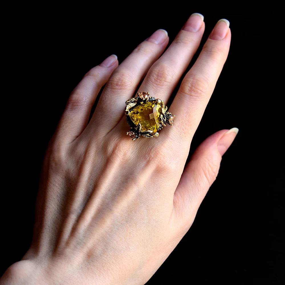 Большой Золотой треугольный Каменный кольцо Шампанский кубик циркония ювелирные изделия женские модные ювелирные изделия из меди горячие кольца для вечерние