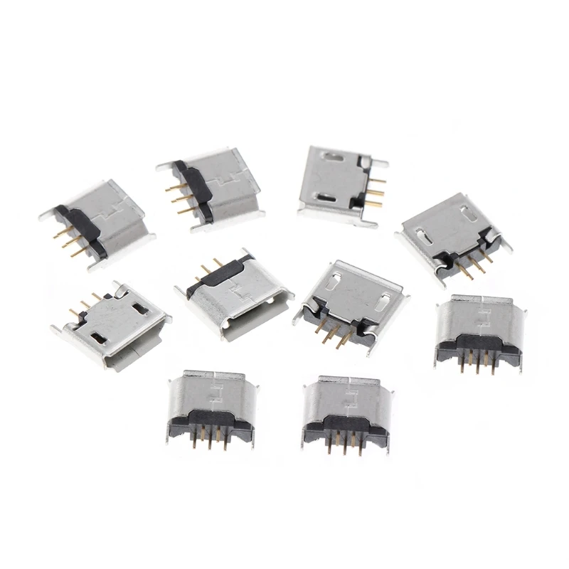 

10 Pcs Micro USB Type B Female Socket 180 Degree 5-Pin SMD SMT Soldering Jack