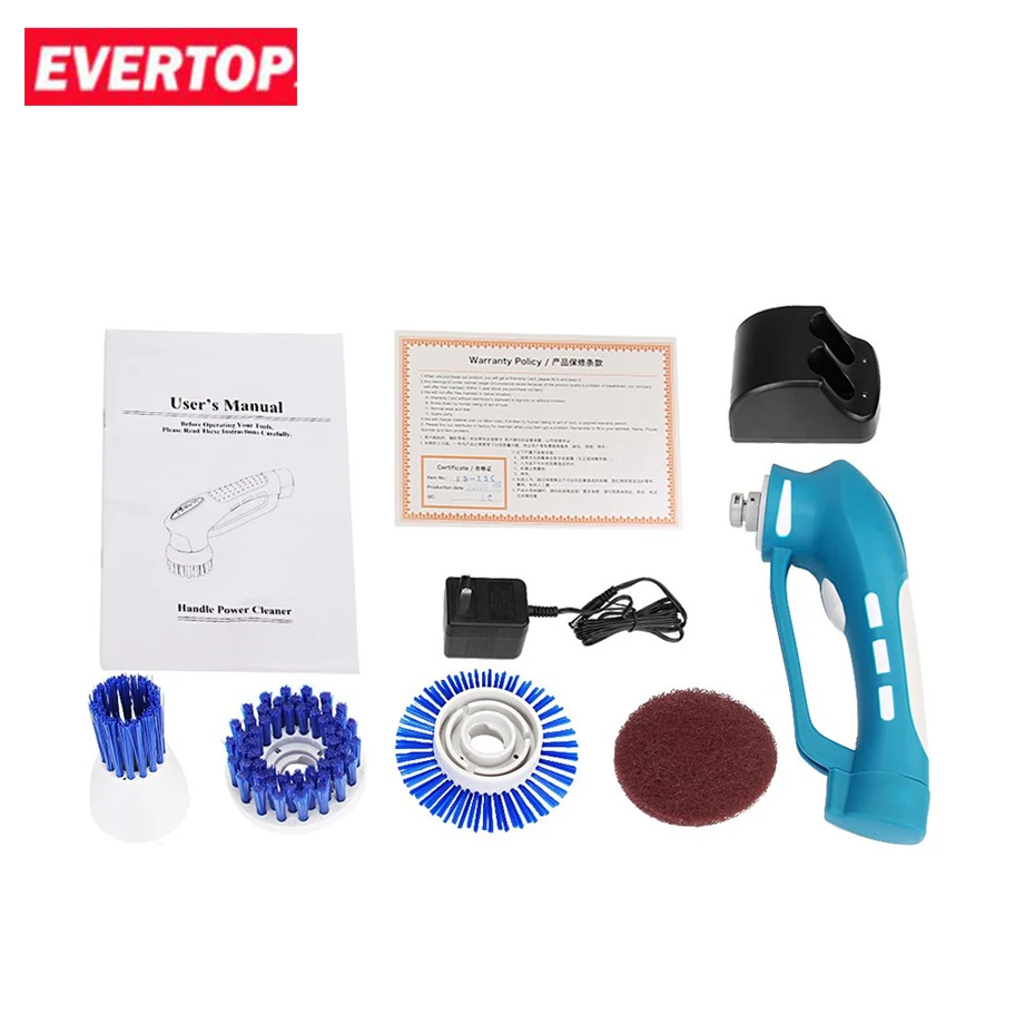 

EVERTOP Electric Handheld Cleaner Kitchen Multi-function Rotating Cleaning Machine Power Scrubber Replaceable Brush Head