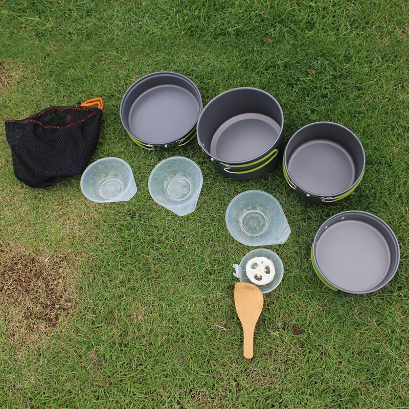 Portátil al aire libre Camping Vajilla no-stick ollas sartenes conjunto mochila Picnic alúmina Durable de utensilios de cocina de la cocina Portátil al aire libre Camping Vajilla no-stick ollas sartenes conjunto mochila Picnic alúmina Durable de utensilios de cocina de la cocina