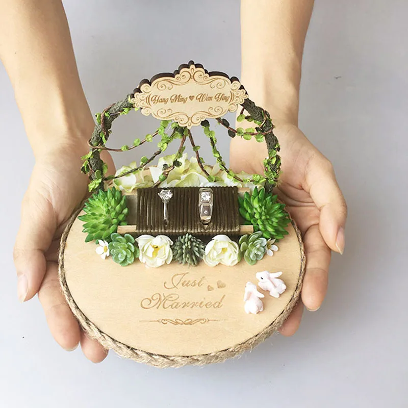 Personalizado rústico casamento anel de madeira caixa