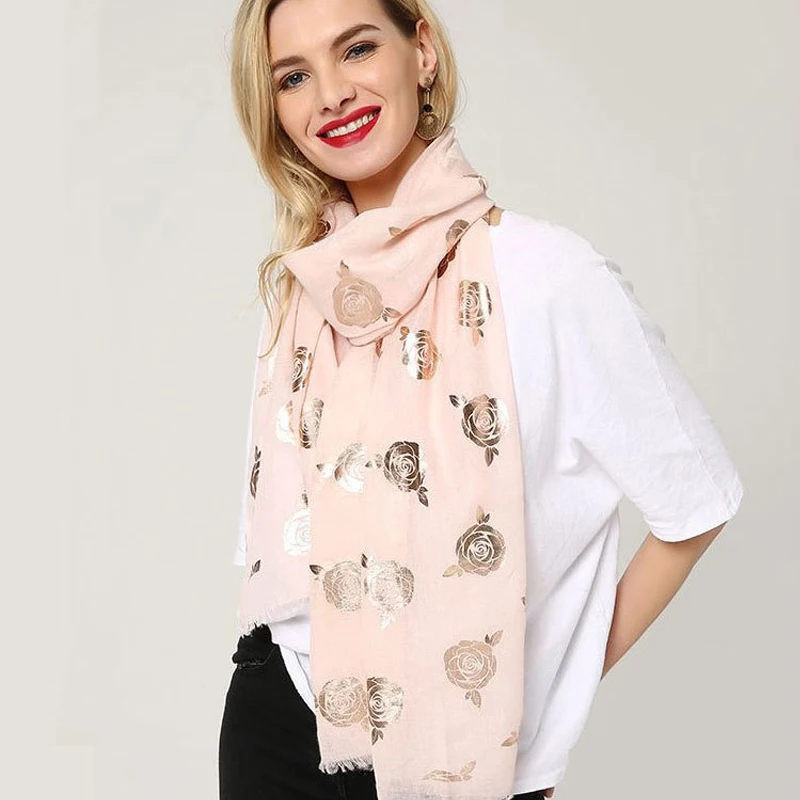 

Gilded Rose Pattern Cotton linen Scarves 2019 New Spring Women Scarf Female Soft Long Wrap Girl Gifts for Valentines Day