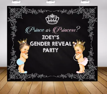 

custom Chalkboard Gender Reveal Princess crown photo backdrop High quality Computer print party backgrounds