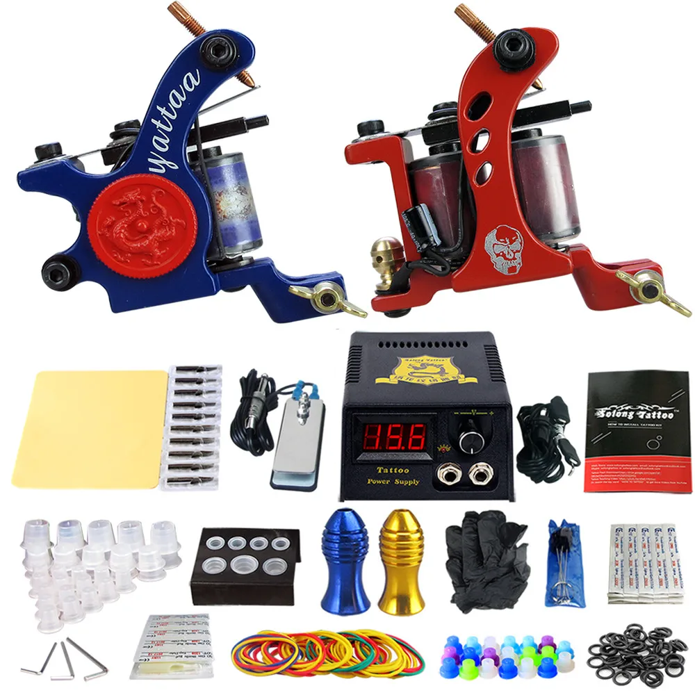 

Solong tatoo machine gun Kits Tattoo Machine Set Power Supply Foot Pedal Needles Grips Body Arts Tattoo Supplies TK202-35