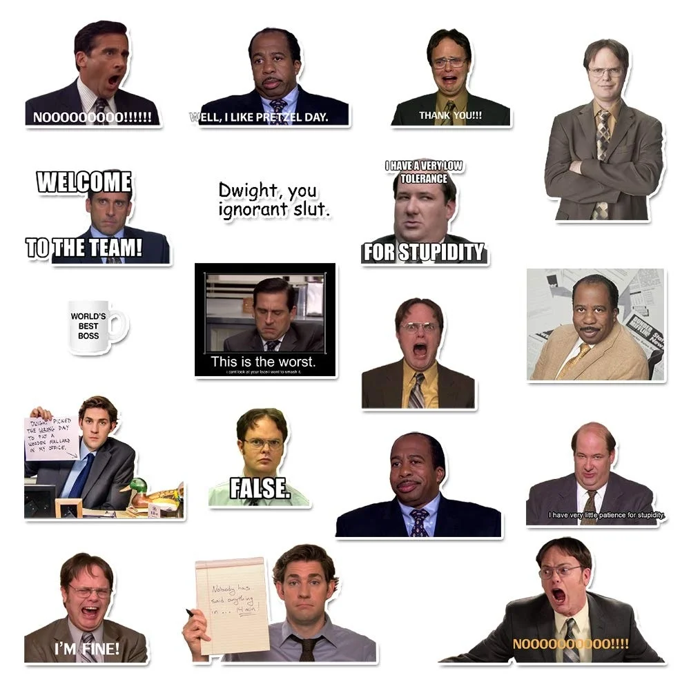 

For G-Party 18 PCS The Office Laptop Stickers Waterproof Vinyl Decals Pack with Michael, Dwight, Jim Laptop, Notebook, Bottles