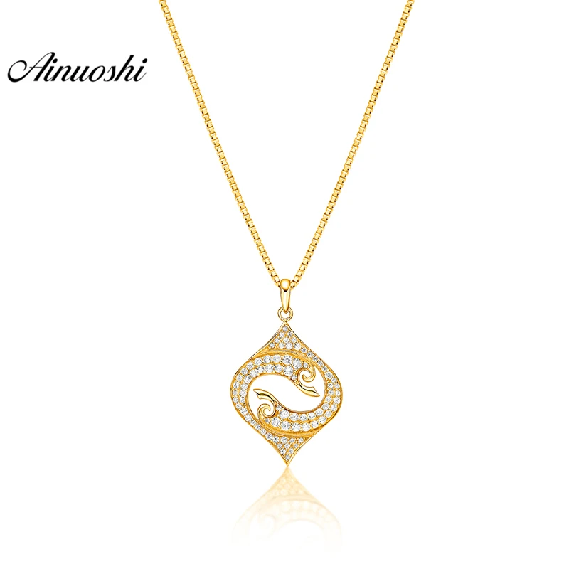 

AINUOSHI 10K Solid Yellow Gold Pendant Geometric Pendant SONA Diamond Women Men Children Jewelry Twisted Shape Separate Pendant