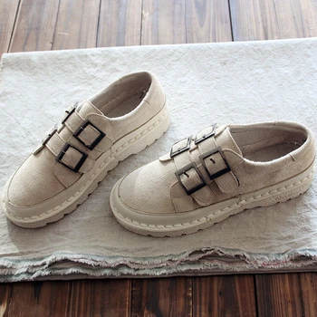 

Small fresh art retro shoes low flat soft bottom round handmade shoes.
