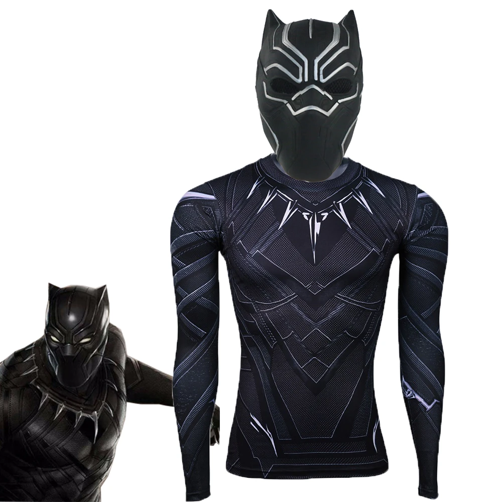 ブラックパンサーマスクtシャツロングスリーブ映画キャプテンアメリカファンタスティック用コスプレ男性のラテックスパーティーマスクヘルメット用ハロウィン Black Panther Captain America Moviescosplay Captain America Aliexpress