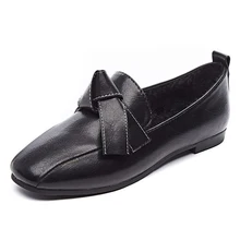 Новые зимние балетки с бантиком-бабочкой; женские оксфорды на плоской подошве; лоферы из искусственного меха; однотонная женская теплая мягкая обувь на плоской подошве без застежки; XWD7297