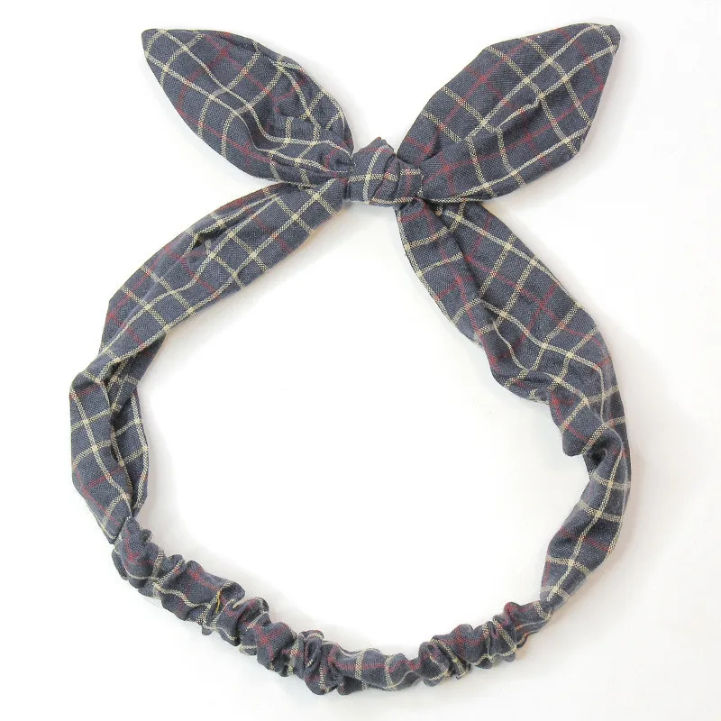 4Lovely Grid Rabbit Ears Hair Band for Girls Infant Hair Accessories Headwrap Make Up Sweet Little Girl's Bow Headband Turbans