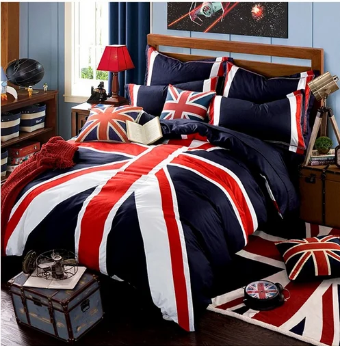 Хлопок, 4 шт., британский стиль, флаг Великобритании, постельные принадлежности для взрослых, полный/Королевский размер, домашний текстиль, Юнион Джек