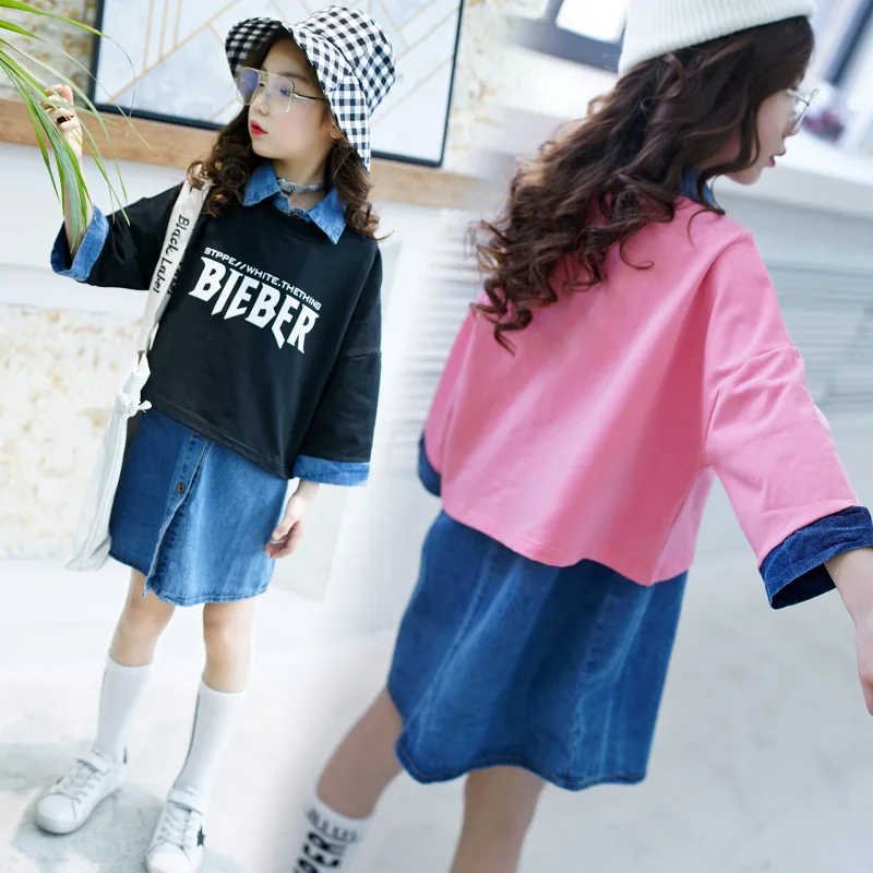

Children's clothing girls autumn 2018 new denim dress children's two-piece baby foreign gas suit Korean version of the tide clot