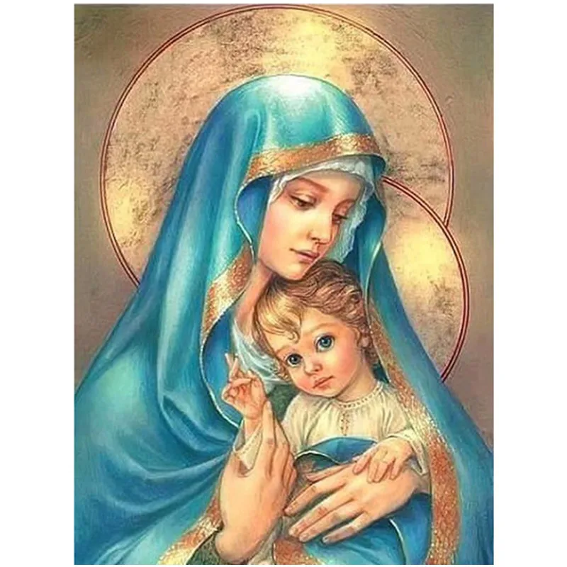 

5D DIY Diamond Painting Cross Stitch Religious Mother Child Diamond Embroidery Pattern Home Decor Round Drilled Gift