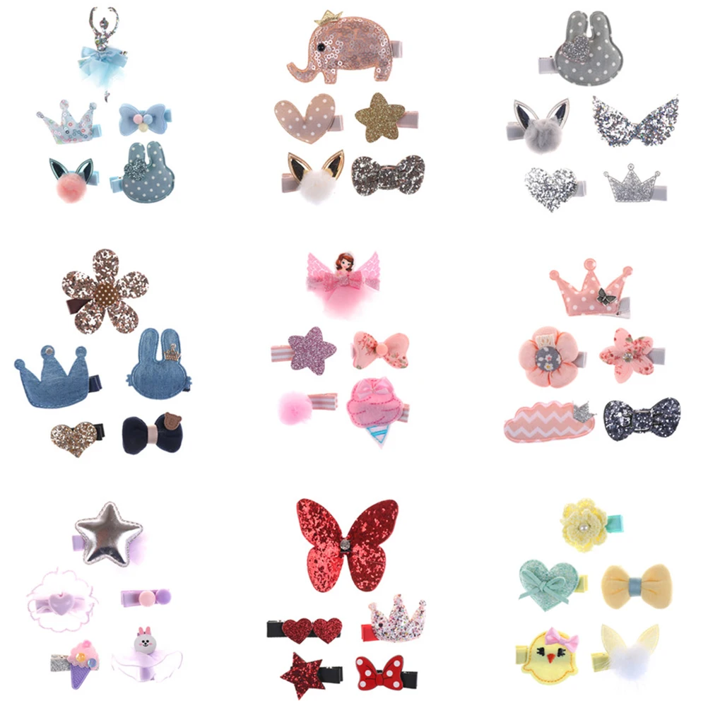 5pcs Head wear Set Children Elastic Bow knot Hair Clips Crown Rabbit Flower Barrettes Hairpins Kids bow Girls Gift | Детская одежда и