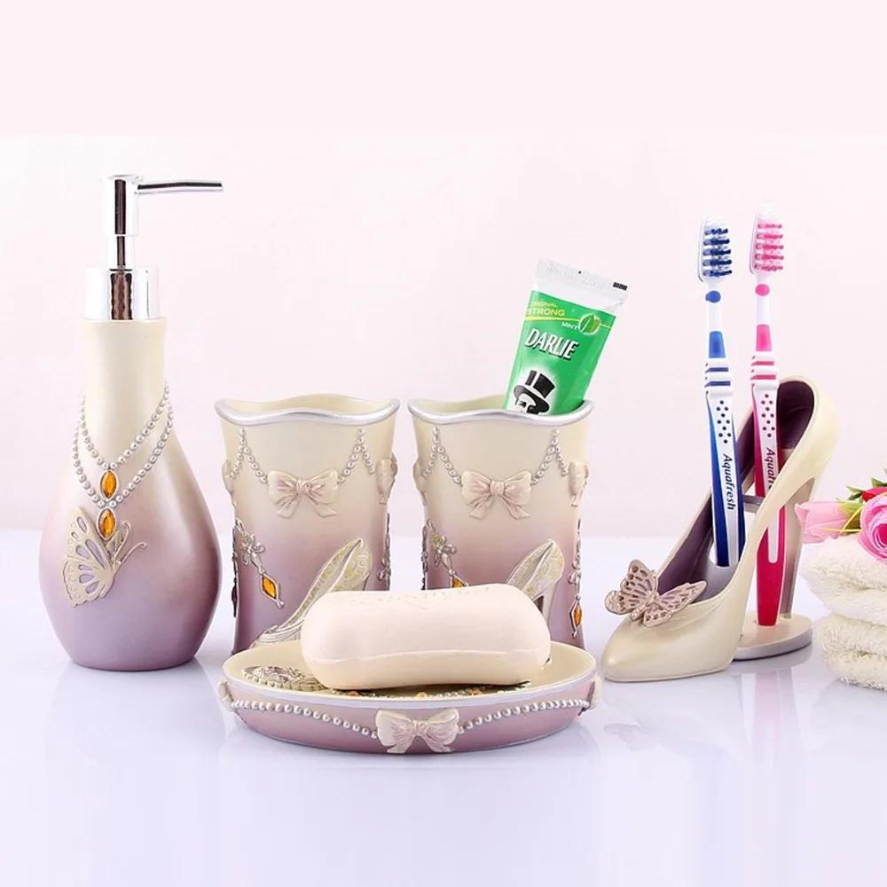 Novelty High Heels 5pcs Bathroom Accessories Set Modern Lady Sets High Heels 5pcs Bathroom Accessories