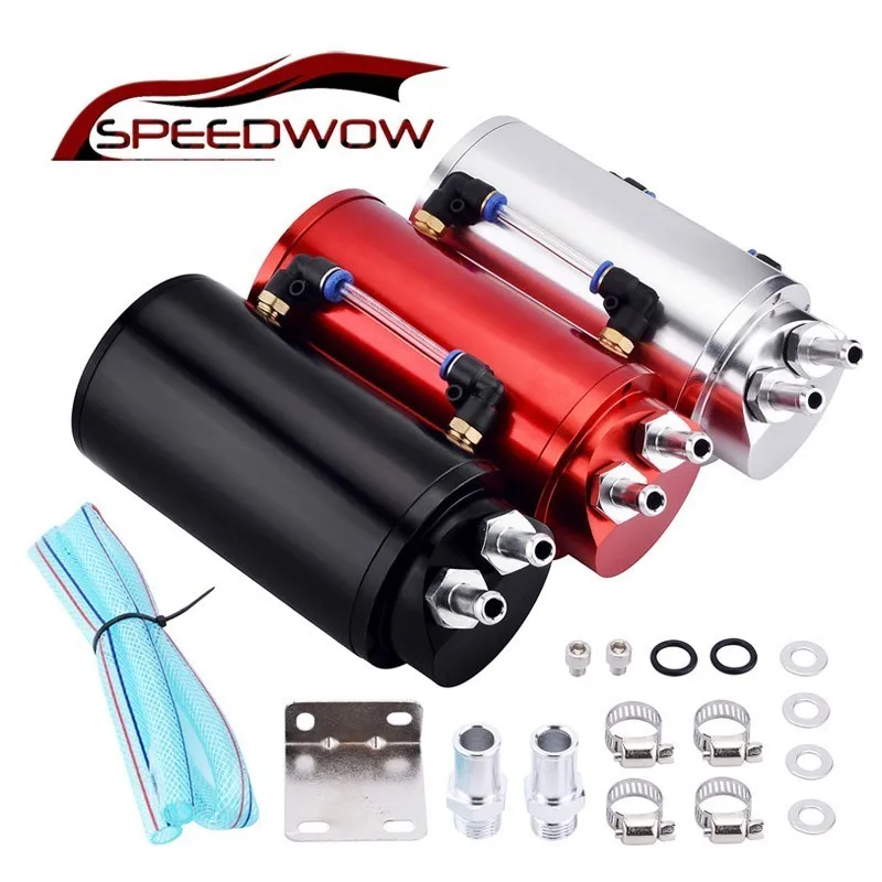 

SPEEDWOW 450ML Universal Aluminum Alloy Reservoir Oil Catch Can Tank Cylinder Oil Catch Reservoir Tank Can Breather Kit Oil Tank