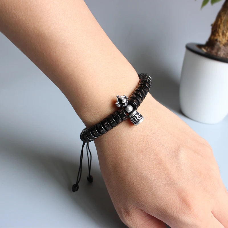 Eastisan Tibetan buddhism Vajra Charm Natural Coconut shell beads OM Mani Padme Hum Bracelet For Man Women Handmade Dropshipping