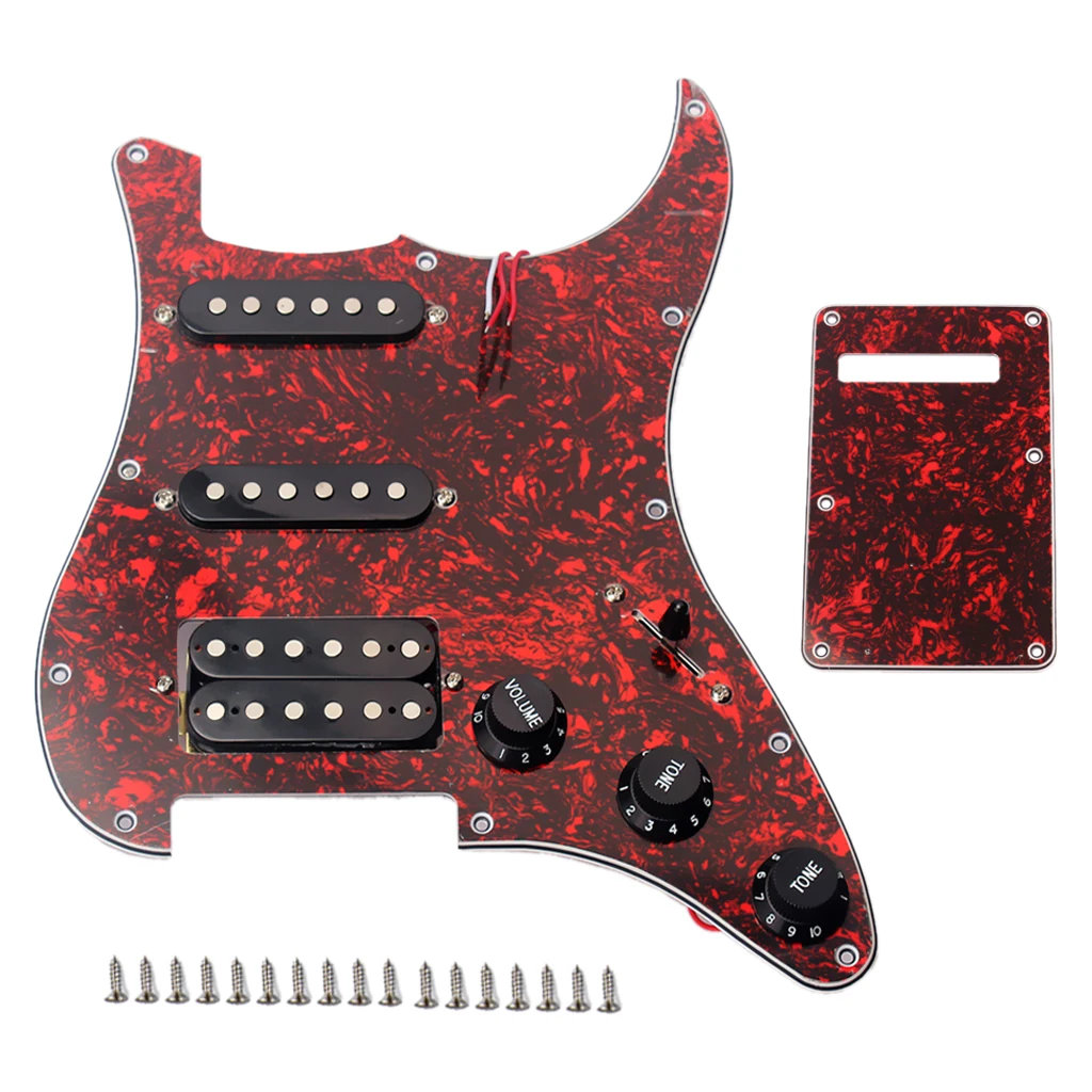 Red 3-Ply Prewired SSH Pickguard Anti-Scratch Plate Guard Loaded with Pickups and Humbuckers for Strat Electric Guitars