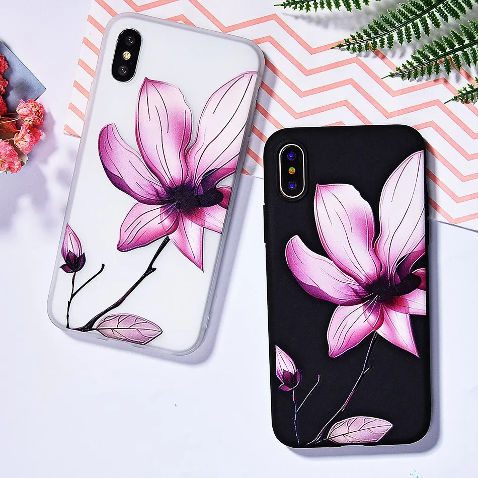 3D Silicone Relief Floral Case For iPhone XS Case For iPhone 2018 XS Plus Soft TPU Flower Matte Case Cover Phone Cases On        (3)