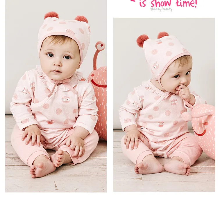 DBH11368 dave bella 0-12M new born baby girls wear infant toddler cartoon clothing sets baby pajamas children boutique 2pc sets