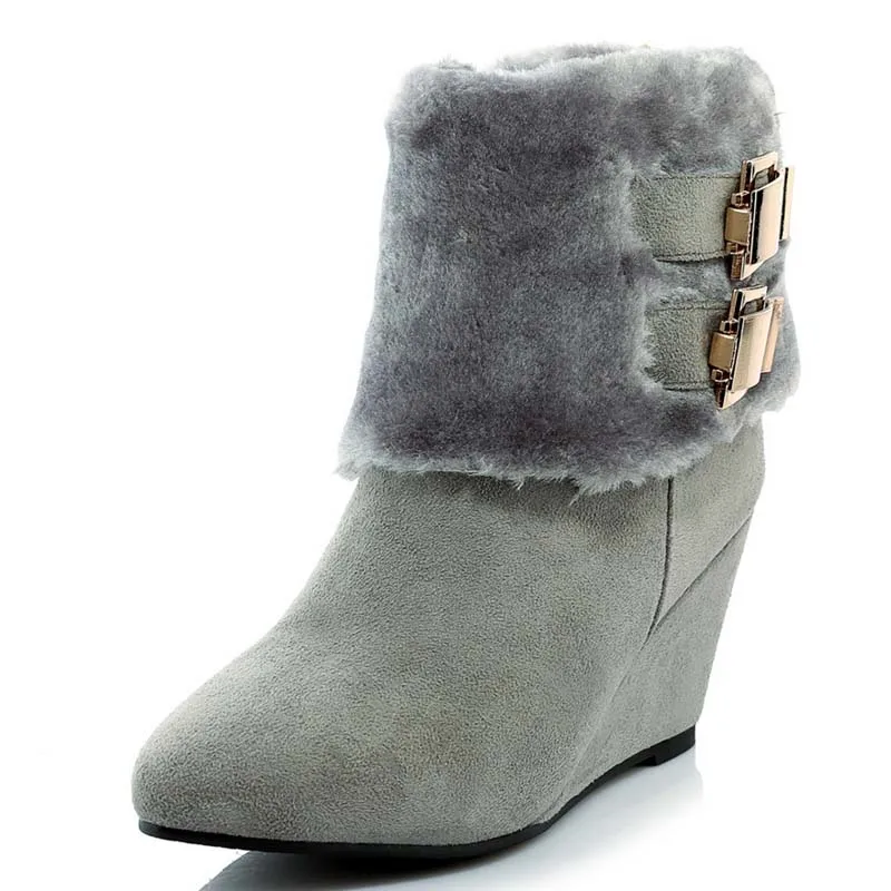 

Big Size 43 Advanced Nubuck Leather Ankle Pointed Toe Zip Wedges Women Boots  Black Brown Gray New Fashion Boots