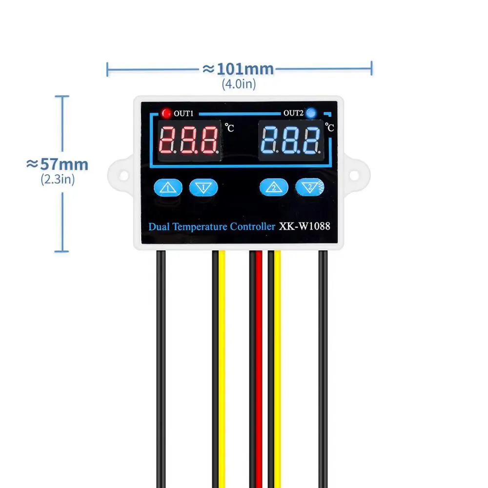 Цифровой двойной регулятор термостата XK-W1088 10 А с прямым выходом контроль температуры светодиодный дисплей переключатель управления нагревом и охлаждением