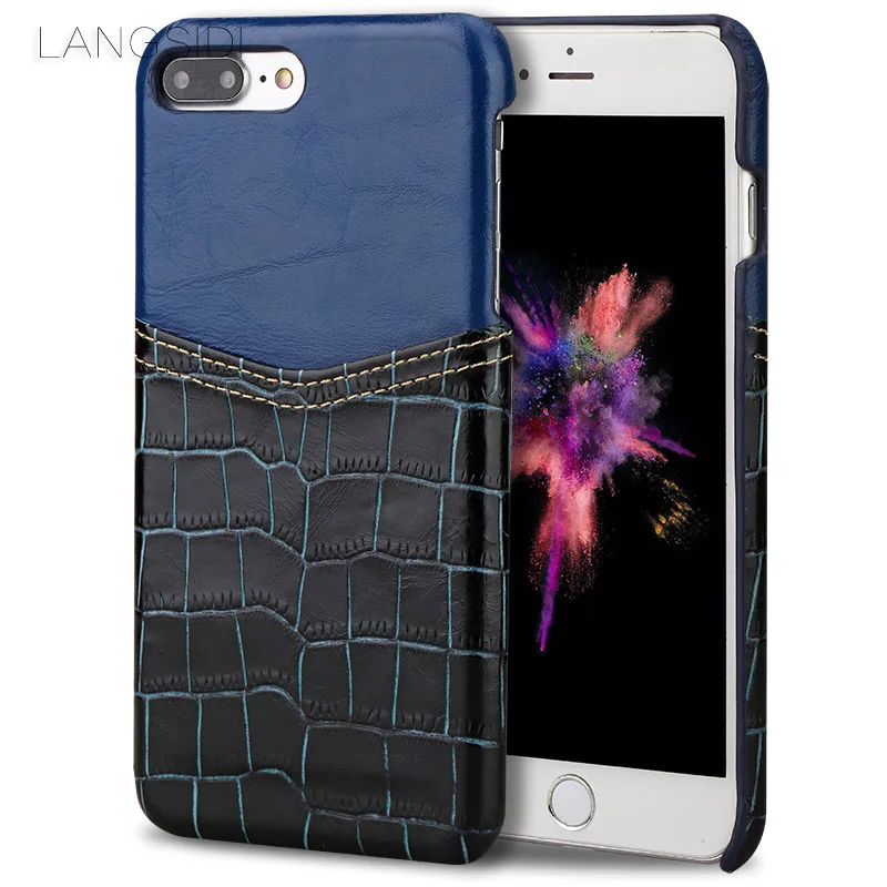 

Luxury brand phone case crocodile pattern and wax leather mixed color half pack phone case For iPhone 6 custom processing