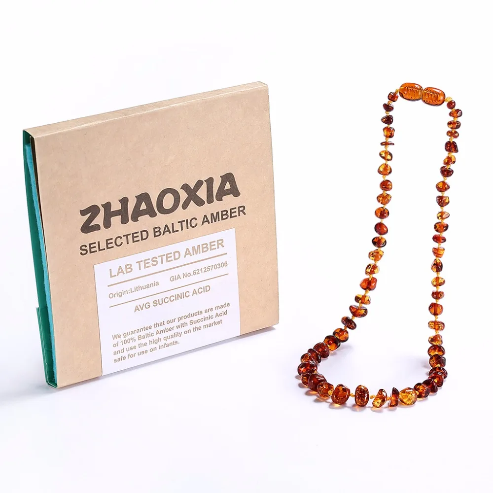 Baltic Amber Teething Necklace for Baby(Cognac) - Handmade in Lithuania - Lab-Tested Authentic - 3 Sizes Baltic Amber Teething Necklace for Baby(Cognac) - Handmade in Lithuania - Lab-Tested Authentic - 3 Sizes