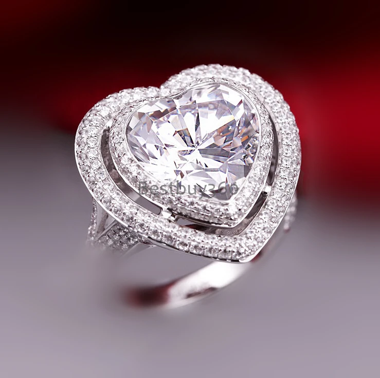

6 carat SONA synthetic diamant fashion ring 925 sterling silver ring peach heart-shaped ring US size from 4 to 10.5 (DFE)