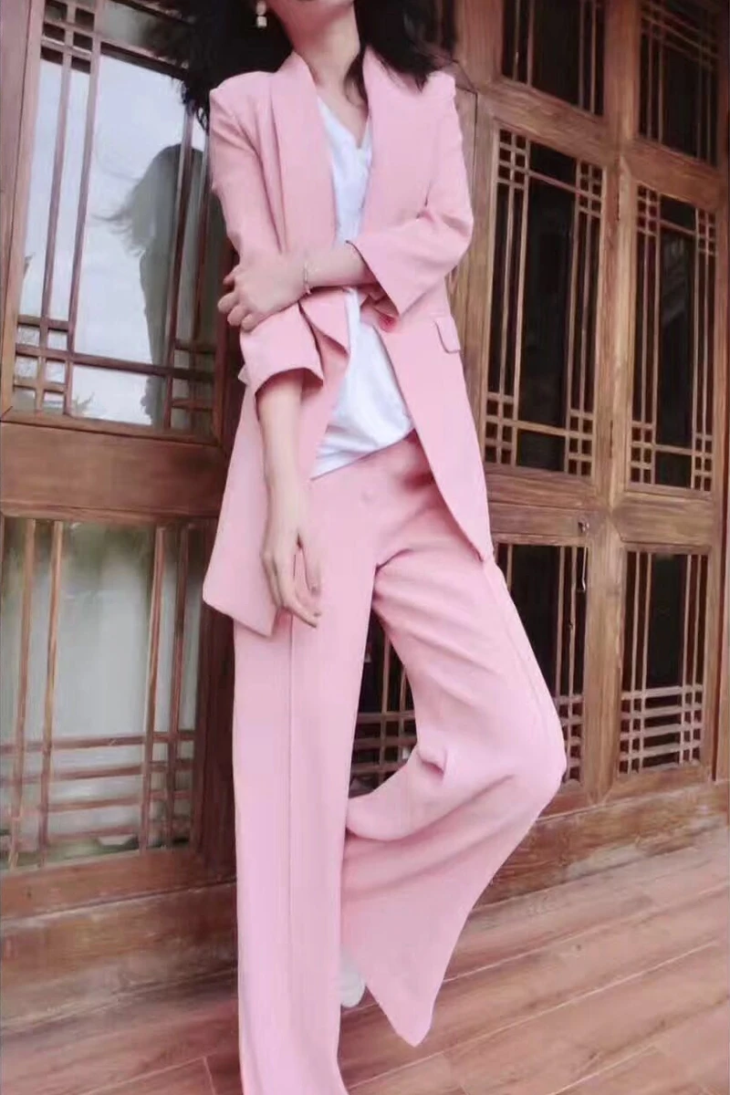 

spring and autumn new suit fashion suit European and American pink suit wide leg pants loose two piece/set tide
