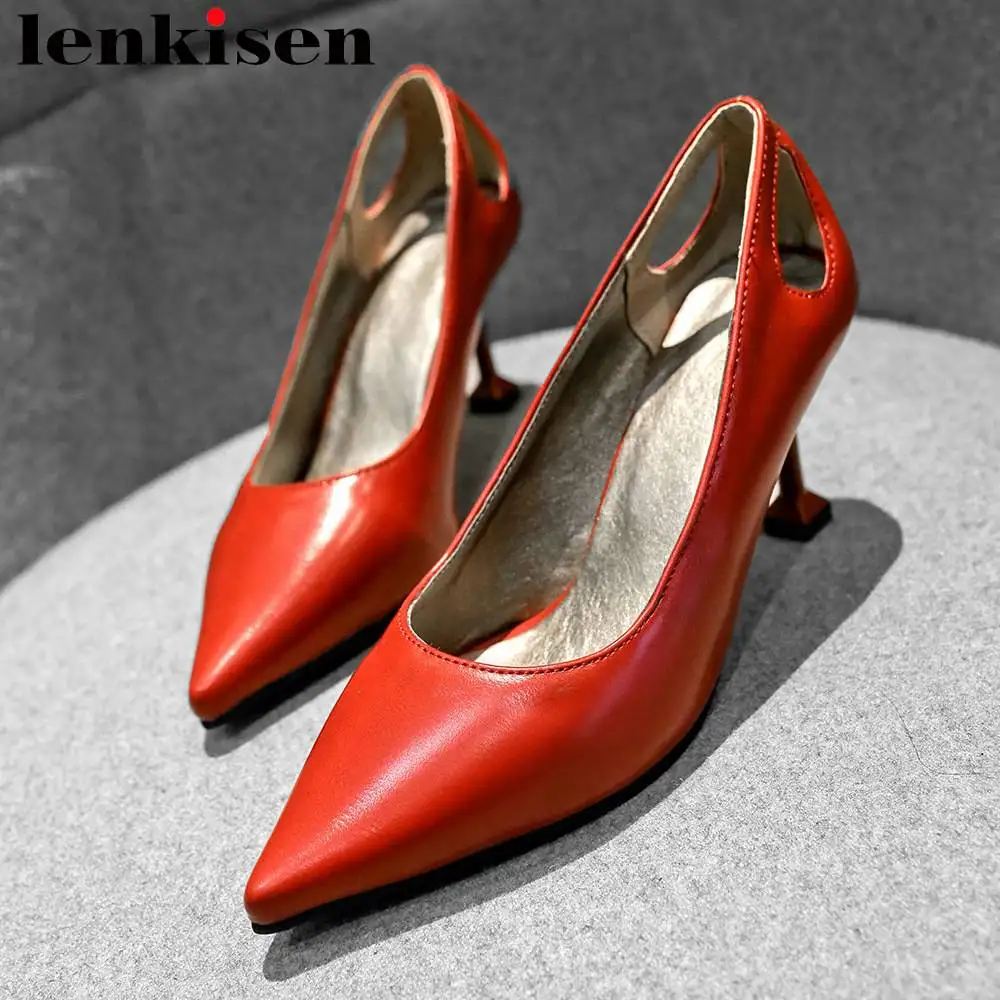 

Lenkisen European style high heels slip on office mature women pumps high heels oxford pointed toe plus size dress shoes L11