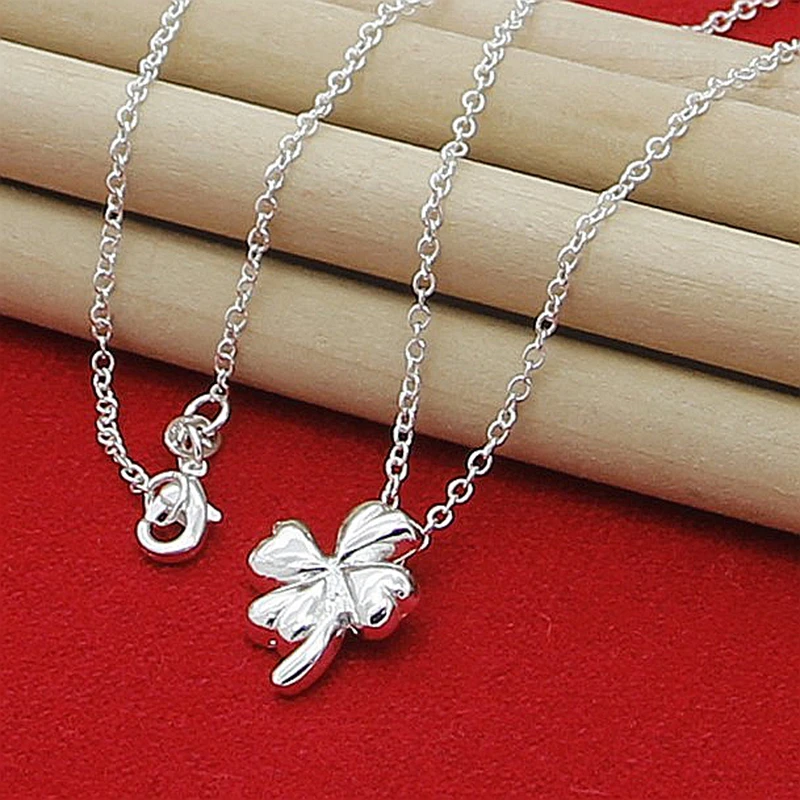 Irish Shamrock Four Leaf Clover Pendant Necklace Silver Plated Fashion