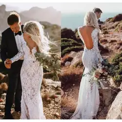 Страна Boho Русалка кружево Свадебные платья 2019 Robe De Mariage спинки с длинным рукавом свадебные платья индивидуального пошива сделано Trouwjurk