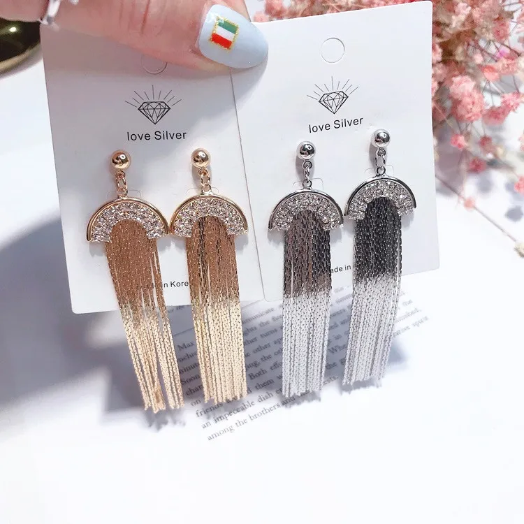 exaggerated tassel cz earring 925 silver pin Hypoallergenic fadeless alloy fashion jewelry dangle earrings women girl gift