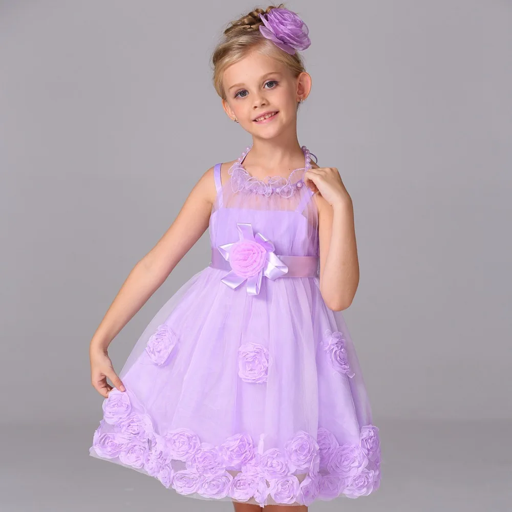 

W002 2017 new style dress  kid gril pearl neck  princess dress for wedding party  girls dress