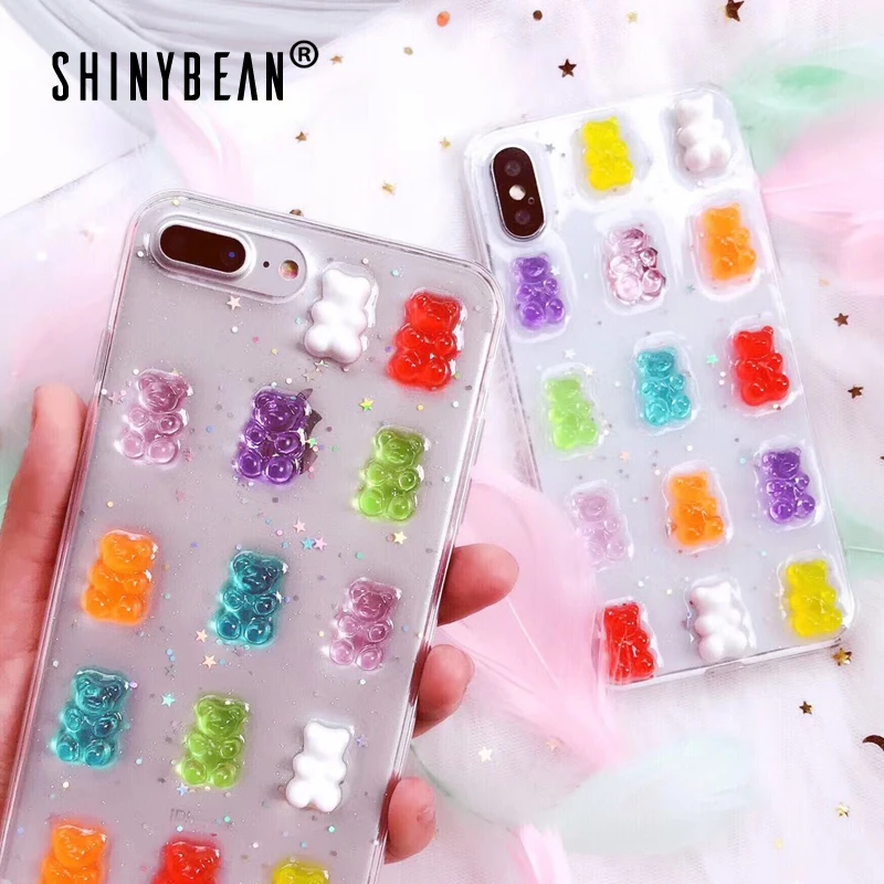 ShinyBean For iPhone x Case Cute 3D Gummy Bear Candy Color Soft Cases For iPhone X 6 6S 7 8 Plus XS Max XR Glitter TPU Cover ShinyBean For iPhone x Case Cute 3D Gummy Bear Candy Color Soft Cases For iPhone X 6 6S 7 8 Plus XS Max XR Glitter TPU Cover