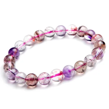 

8.5mm Genuine Natural Rutilated Quartz Bracelet For Women Female Round Bead Stretch Crystal Bracelet Super Seven Melody Stone
