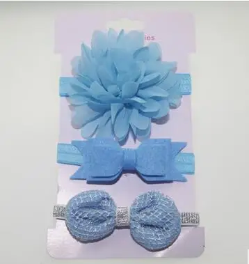 3Pcs Baby Elastic flower headband Headbands Hair Girls Bebe Bowknot Hairband Toddler Infants accessories set photography props Blue