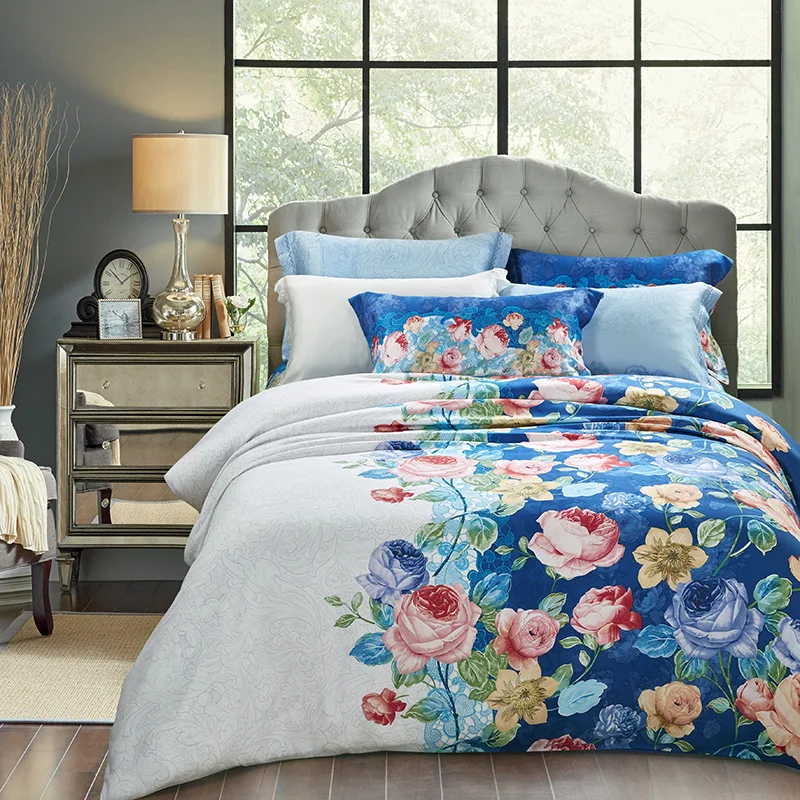 

New Tencel Printed Fresh Garden Bedding set Silky Soft Duvet Cover set Bed Sheet Pillowcases Queen King Size 4pcs bed linen