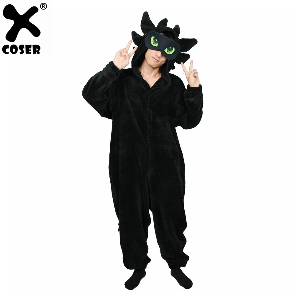 

XCOSER How To Train Your Dragon Toothless/Light Fury Pajamas White/Black Coral Fleece Hooded Sleepwear Cosplay Costume