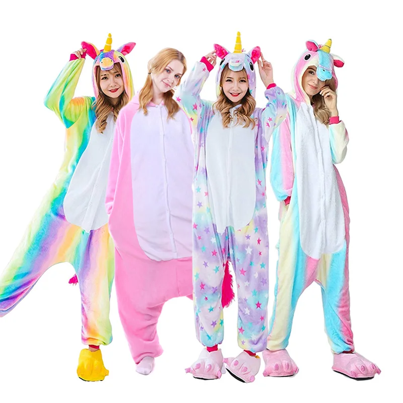 

Adults Animal Unicorn Pajamas Set Panda Cartoon Kigurumi Women Men Winter Unisex Flannel stitch Pajamas unicornio Sleepwear